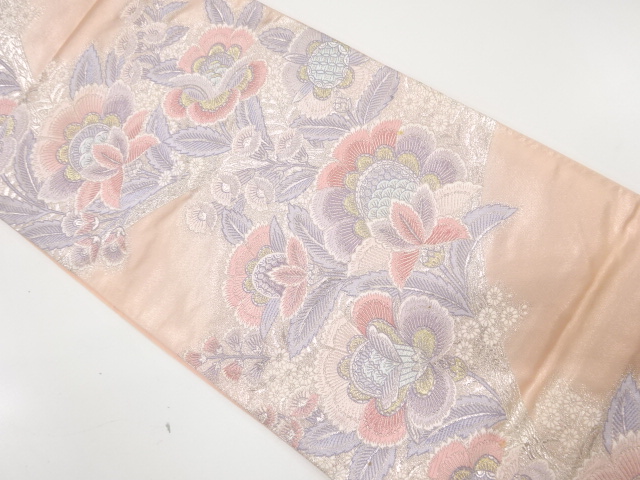 JAPANESE KIMONO / ANTIQUE FUKURO OBI / SILK / WOVEN CHINESE FLOWER